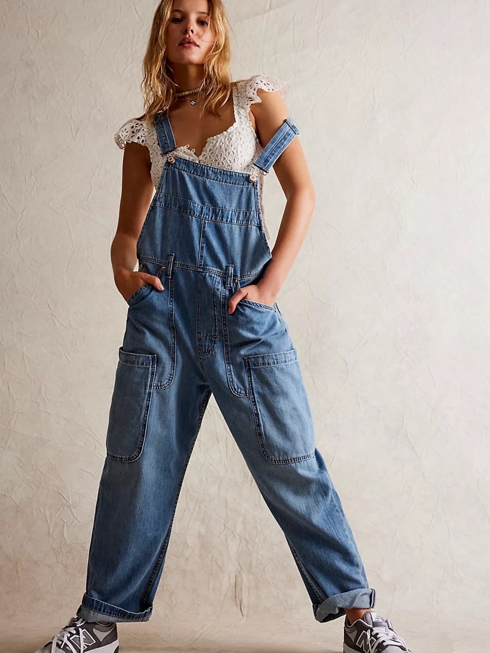 Free People Lydia Blue Denim Overalls